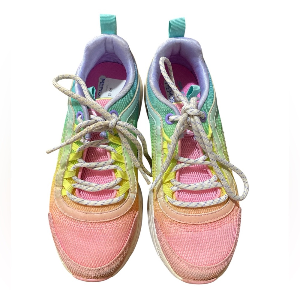 Skechers Sneakers Girls Size 3 Pastel Rainbow Ombré Heart Lace-Up Shoes -Read